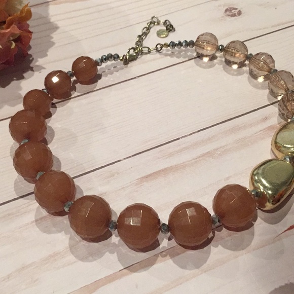 Sale! Unique Three tone gold & brown necklace - Picture 7 of 9